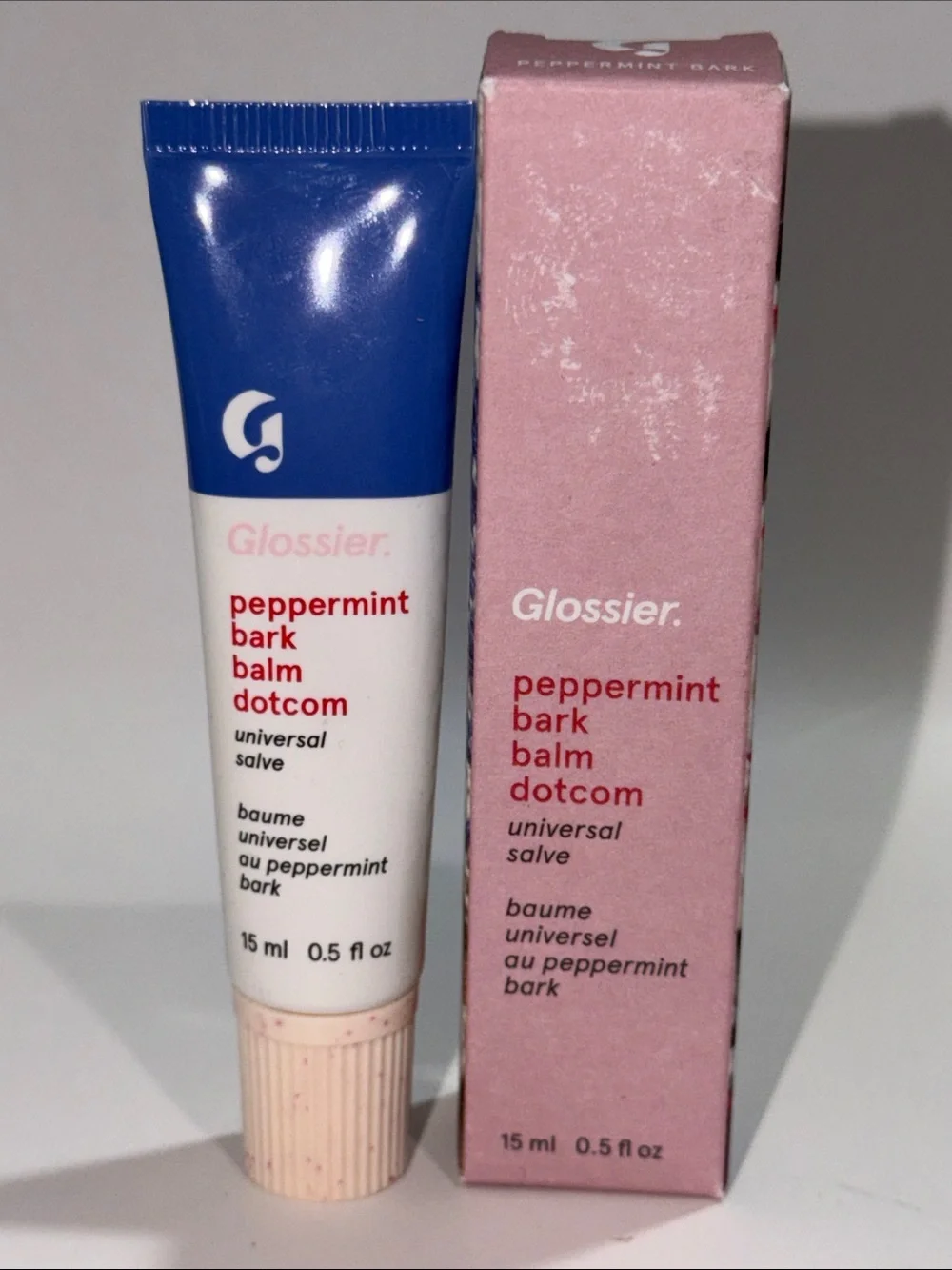 GLOSSIER BUNDLE DUO of BALM DOTCOM in GINGERSNAP+PEPPERMINT BARK F/S 0.5 Oz NIB!
